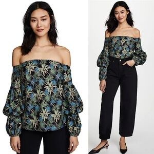 NWT PETERSYN 70s Off Shoulder Dark Tropical Renaissance Puffed Long Sleeve Top S